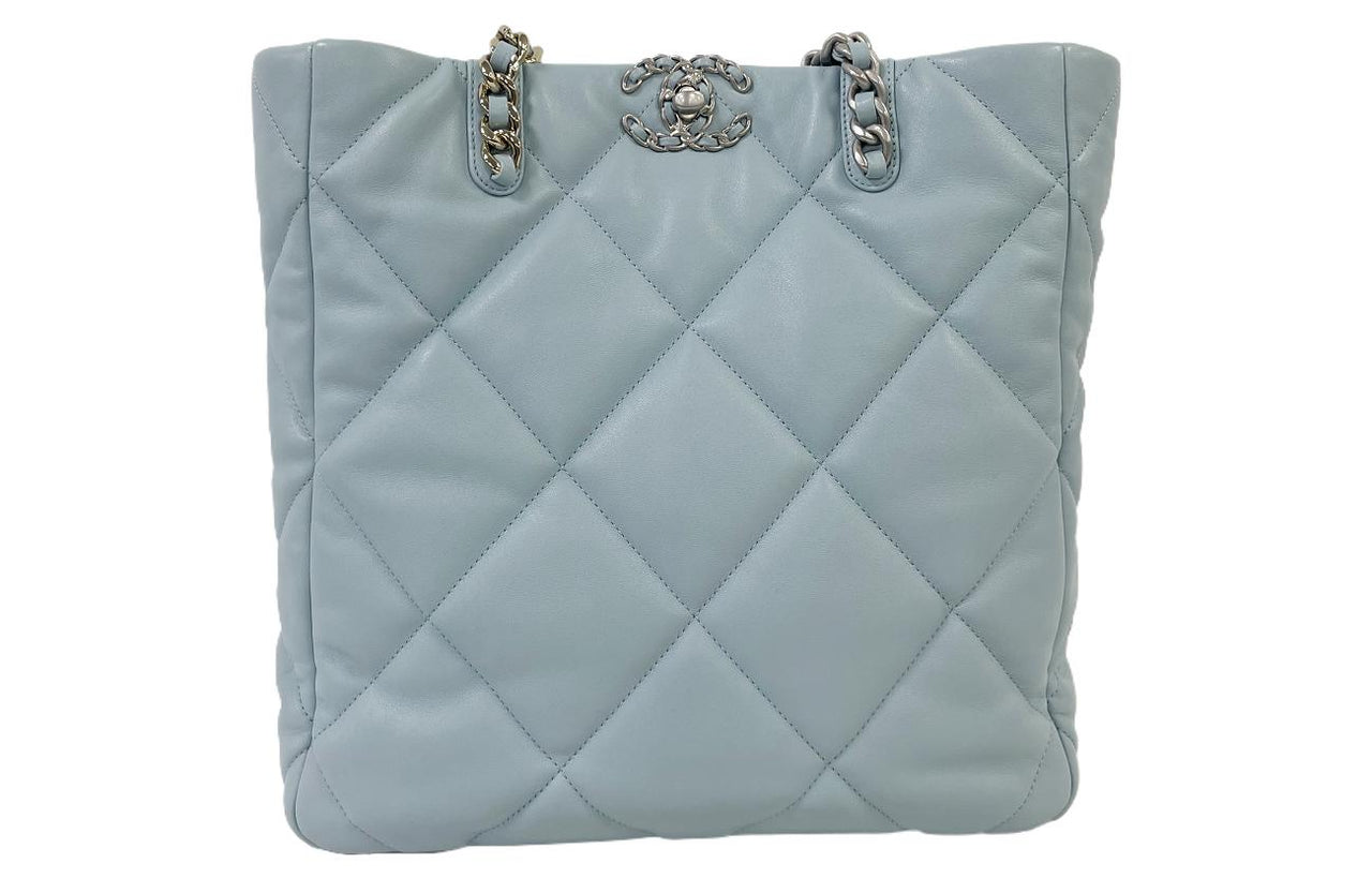 CHANEL Lambskin Tote Bag Shopping Bag Shoulder Bags Women's Blue