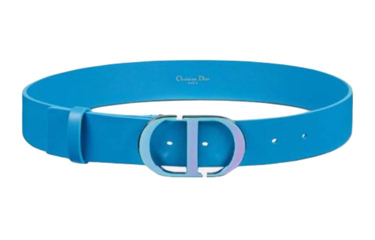 DIOR Badge Buckle, Smooth Buckle Leather Belts Women's Blue