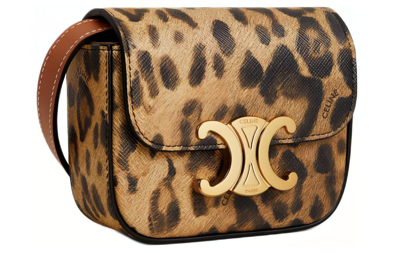 CELINE Artificial Leather Cow Leather Patchwork Binding Handbag Shoulder Bag Crossbody Bag Mini Women's Leopard Print