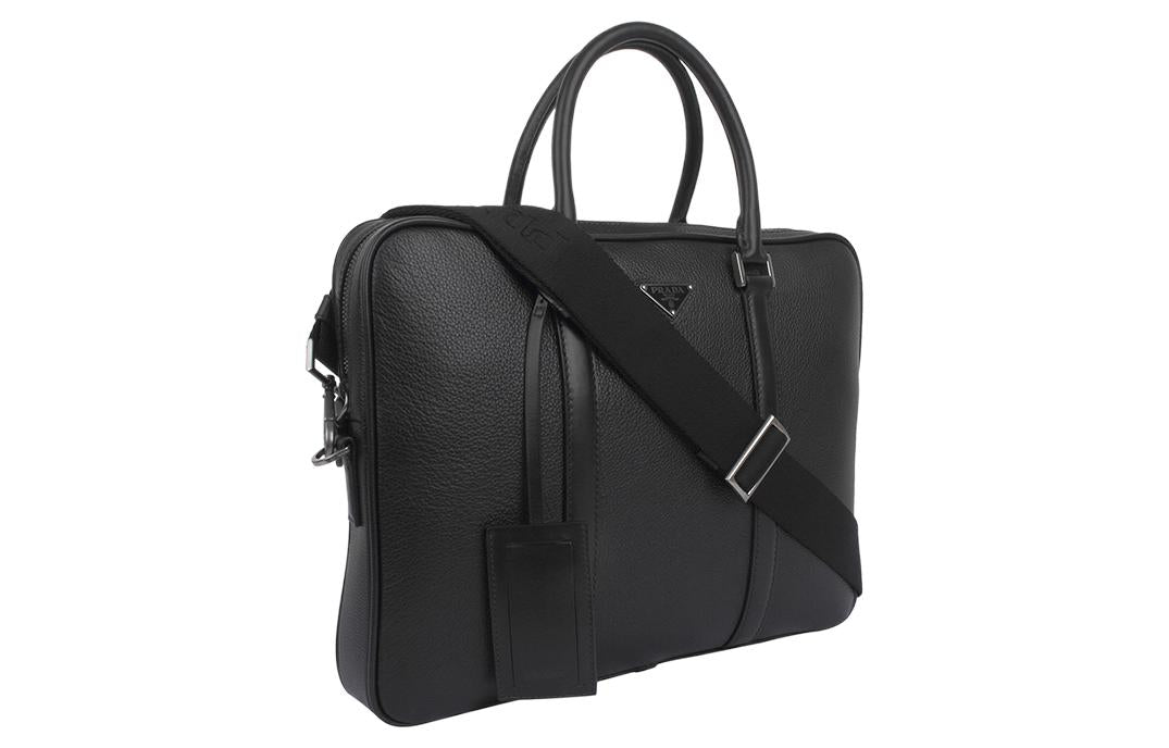 PRADA Calfskin Handbags Briefcases Men's Black