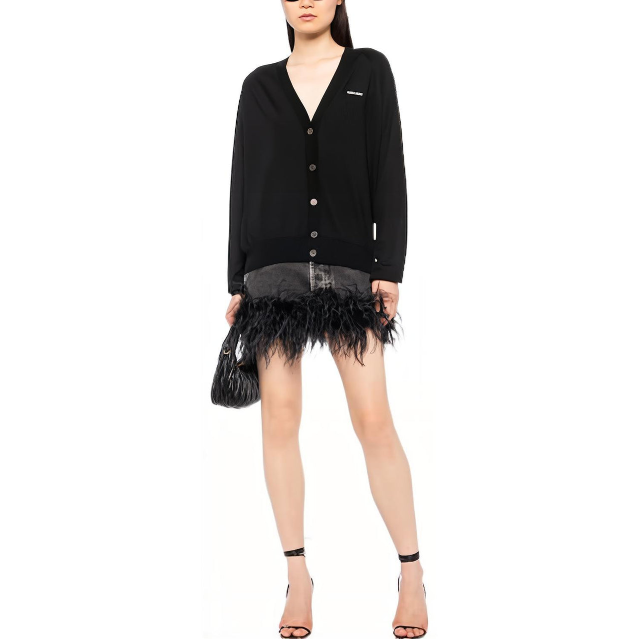 MIU MIU Fine knit Logo patch Cardigan