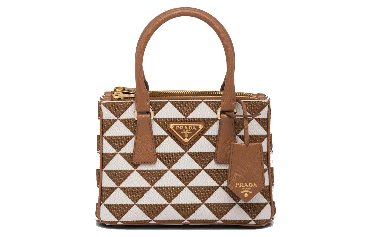PRADA Galleria Killer Bag Fabric With Leather Shoulder Bag Crossbody Bag Handbag Women's Tobacco/Pink Mist White