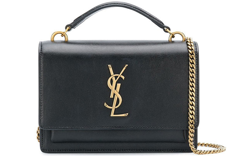 SAINT LAURENT Sunset Chain Wallet In Smooth Leather Noir
