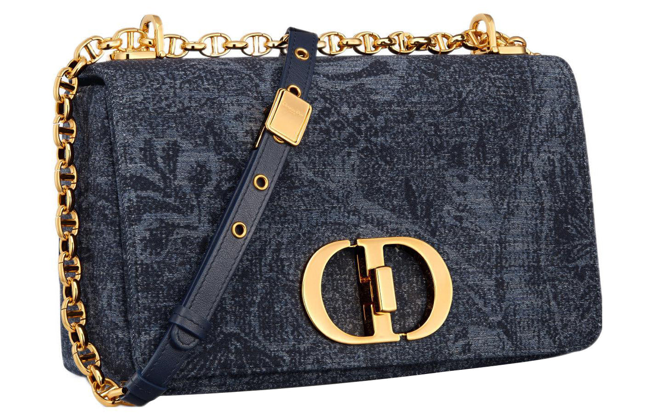 DIOR Caro Albero Della Vita Jacquard Pattern Shoulder Bag, Crossbody Bag Medium Size Women's Denim Blue