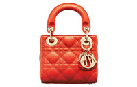 DIOR Lady Dior Sheepskin Shoulder Bag Crossbody Bag Handbag Mini Women's Bright Orange