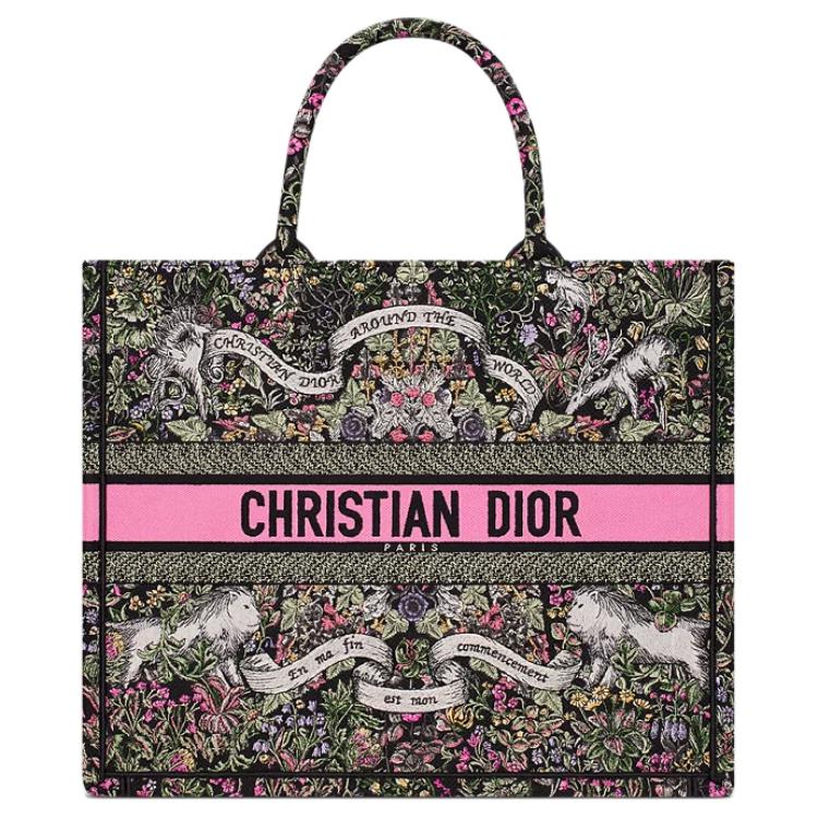 DIOR BookTote Cotton Tote Bag Shopping Bag Handbag Large Size Women's Black
