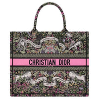 DIOR BookTote Cotton Tote Bag Shopping Bag Handbag Large Size Women's Black
