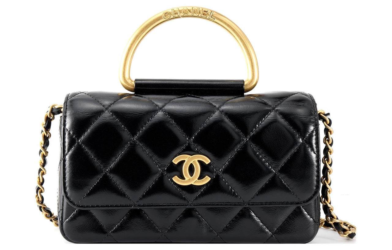 CHANEL Shiny Lambskin Crossbody One Shoulder Handbags Women's Black