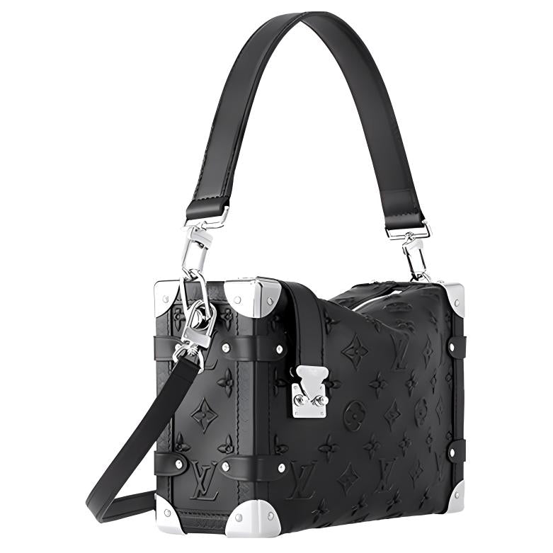 LOUIS VUITTON Monogram Debossed Calfskin Side Trunk Black