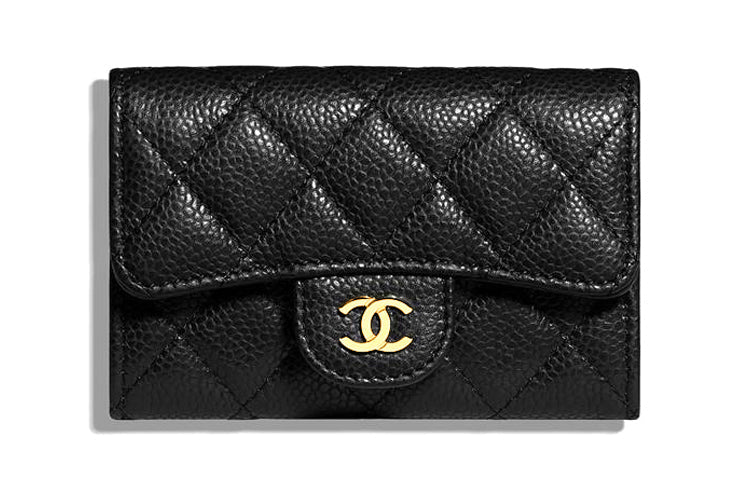 CHANEL Grained Embossed Cow Leather Coin Purse Card Holder Wallet Women's Black