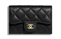 CHANEL Grained Embossed Cow Leather Coin Purse Card Holder Wallet Women's Black