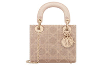 DIOR Lady Dior Cotton Beaded Embroidery Shoulder Bag, Crossbody Bag, Handbag Mini Women's Caramel Beige