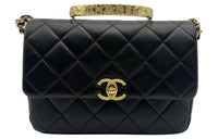 CHANEL Lambskin Mouth Cover Bag Crossbody Bag Small Size Women's Black