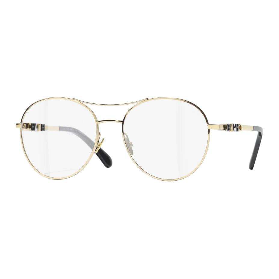 CHANEL Metal Aviator Eyeglass Frames Unisex Gold