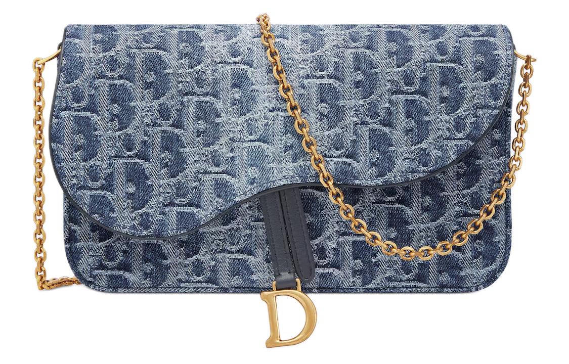 DIOR SaddleOBLIQUE Jacquard Denim With Canvas Saddle Bags One Shoulder Crossbody Clutches Women's Blue