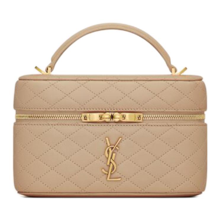 SAINT LAURENT GABY Lambskin Makeup Bag, Shoulder Bag, Crossbody Bag, Handbag Women's Toffee