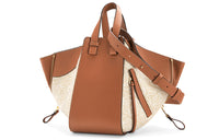 LOEWE Hammock Jacquard Cow Leather Canvas Hammock Bag Shoulder Bag Crossbody Bag Handbag Small Size Women's Brown/Beige