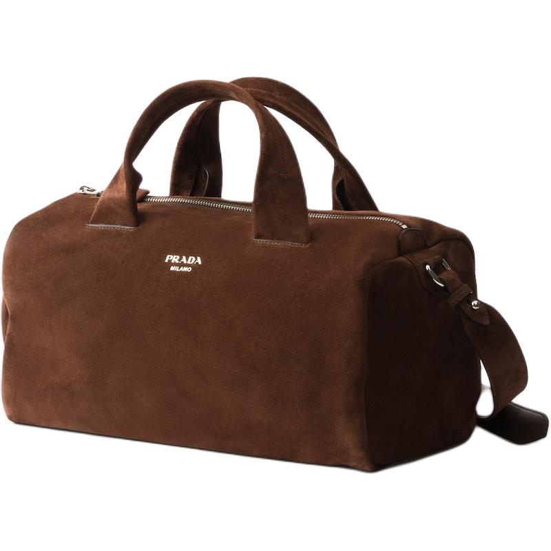 PRADA Calfskin Travel Bag Unisex Coffee