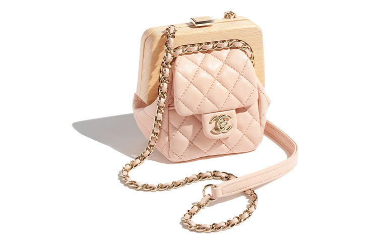 CHANEL Lambskin One Shoulder Crossbody Clutches Small Size Women's Beige