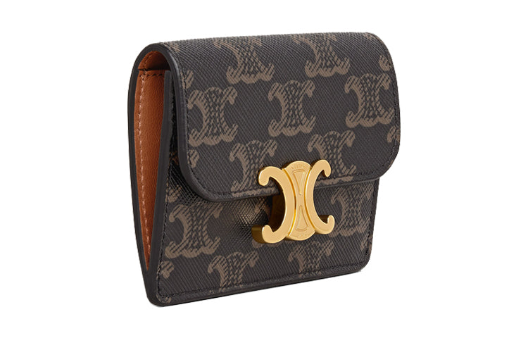 CELINE Triomphe Synthetic Leather Coin Purse, Card Holder Women's Brown