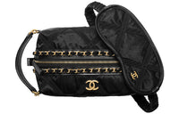 CHANEL Satin Toiletry Bag Unisex Black