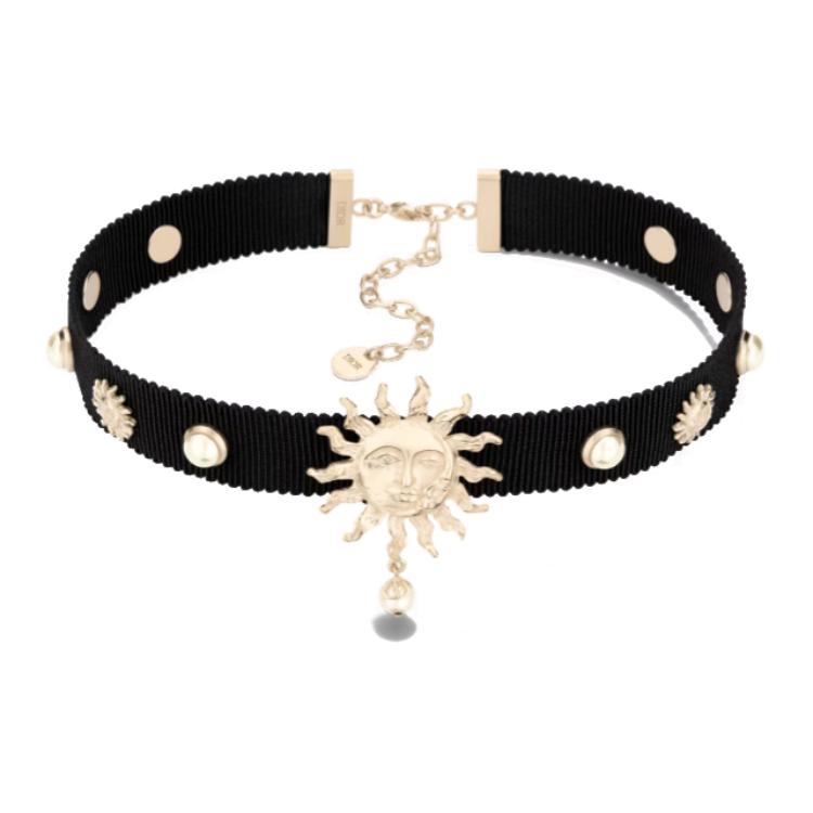 DIOR Resin Satin Metal Necklaces Women's Black