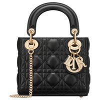 DIOR Lady Dior Sheepskin Lady Dior Bag, Shoulder Bag, Crossbody Bag, Handbag Mini Women's Black & Milk White