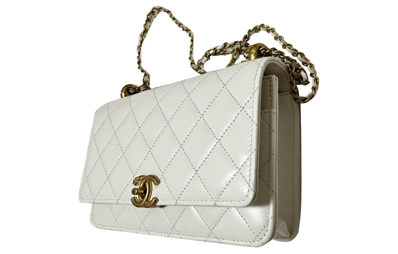CHANEL WOC Calfskin Wallet On Chain, Coin Purse, Shoulder Bag, Crossbody Bag Women's White