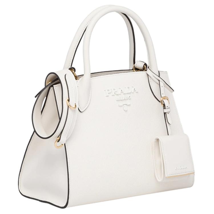 PRADA Calfskin One Shoulder Handbag Crossbody Bag Women's White