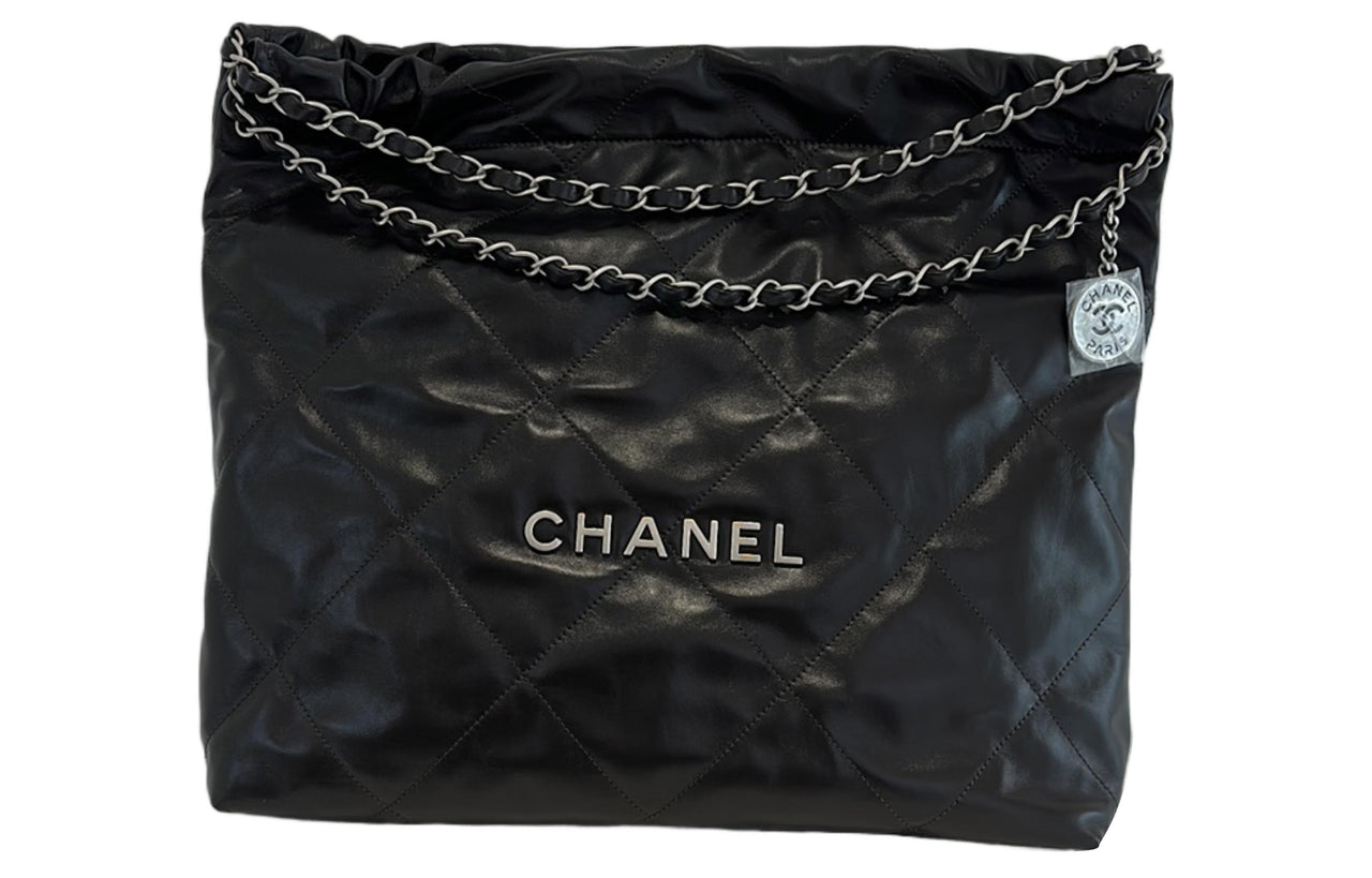 CHANEL 22Bag Shiny Calfskin Tote Bag Shopping Bag Handbag Shoulder Bag Women's Dark Brown