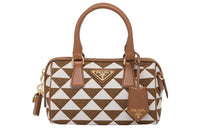 PRADA Saffiano Embroidered Fabric Shoulder Bag Crossbody Bag Handbag Women's Tobacco/Pink Mist White