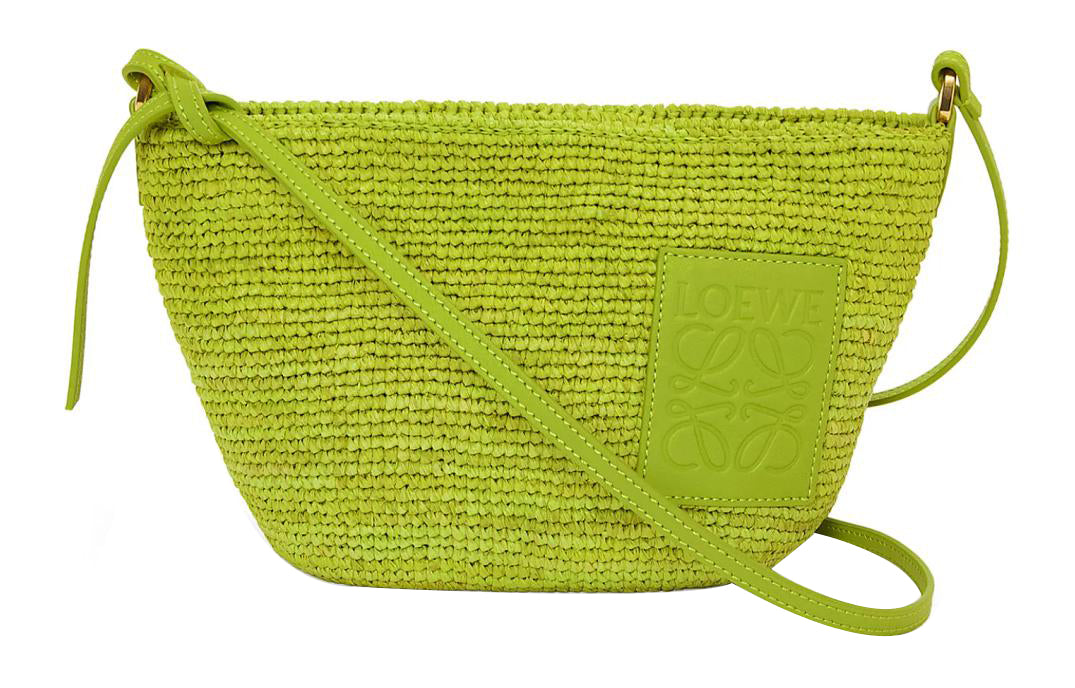 LOEWE Slit Raffia Fiber Cow Leather Shoulder Bag, Crossbody Bag Women's Grass Green
