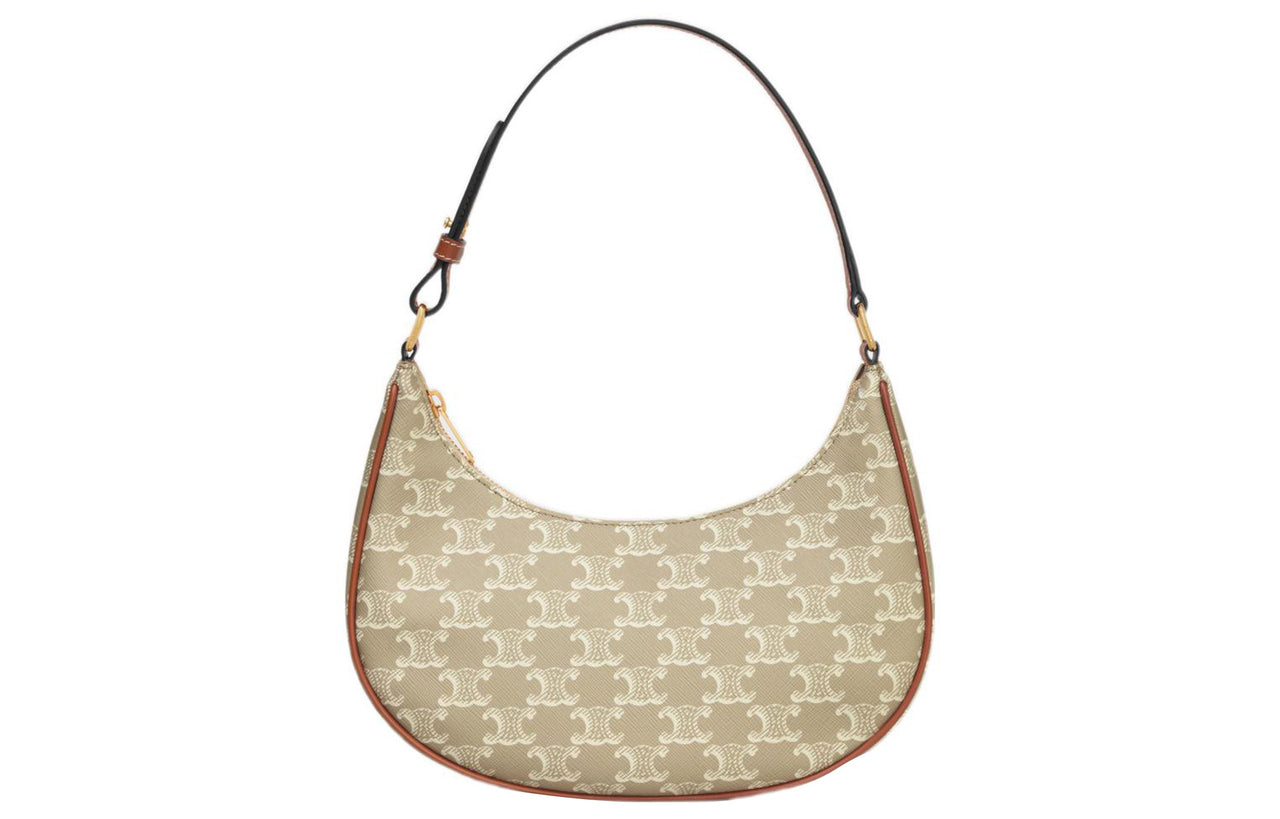 CELINE AVA Leather Trim Handbag, Shoulder Bag Women's Beige Brown