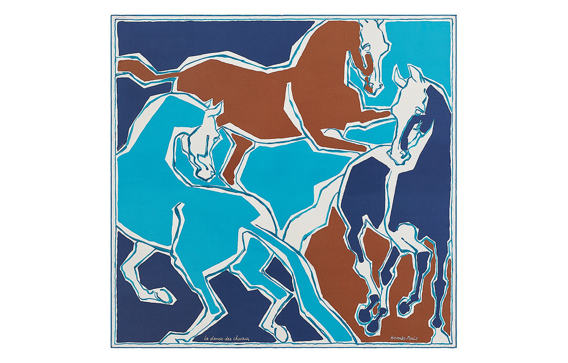 HERMES Silk Scarves Women's Ocean/Cobalt/Chestnut