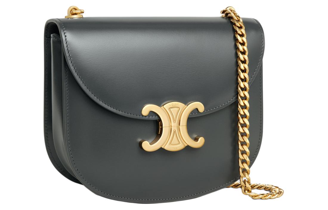 CELINE BesaceTriomphe Cow Leather Portable Crossbody Bag Shoulder Bag Women's Slate Gray