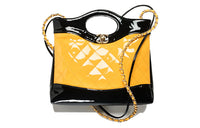 CHANEL Calfskin Patent Leather Shoulder Bag Crossbody Bag Handbag Mini Women's Yellow/Black
