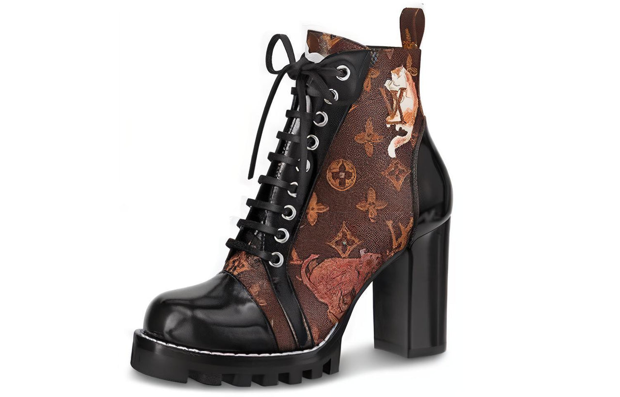 LOUIS VUITTON Lv Star Trail 8cm Ankle Boots 'Brown' Women's