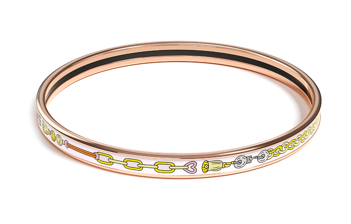 HERMES Enamel, Rose Gold Tone Plated Bangles Women's Pink