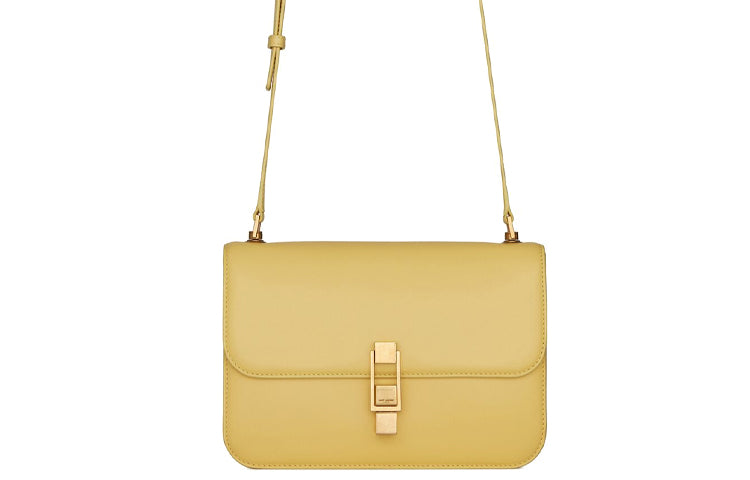 SAINT LAURENT Le Carre Box Leather Shoulder Bag, Crossbody Bag Women's Light Yellow