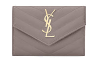 SAINT LAURENT CASSANDRE Cow Leather Envelope Bag Wallet Trumpets Women's Gray