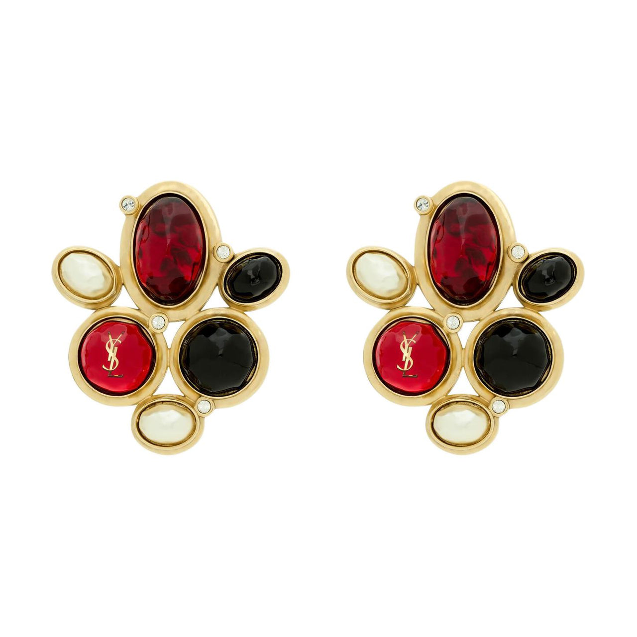 SAINT LAURENT Metal Faux Crystal Gemstone Brass Resin Earrings Women's Multicolor