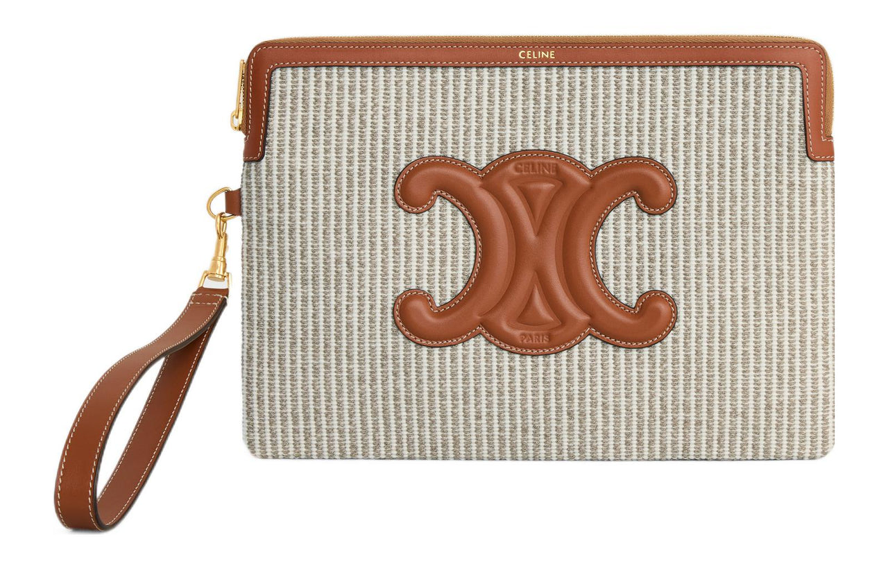 CELINE Fabric With Calfskin Clutch Trumpets Women's Light Umber