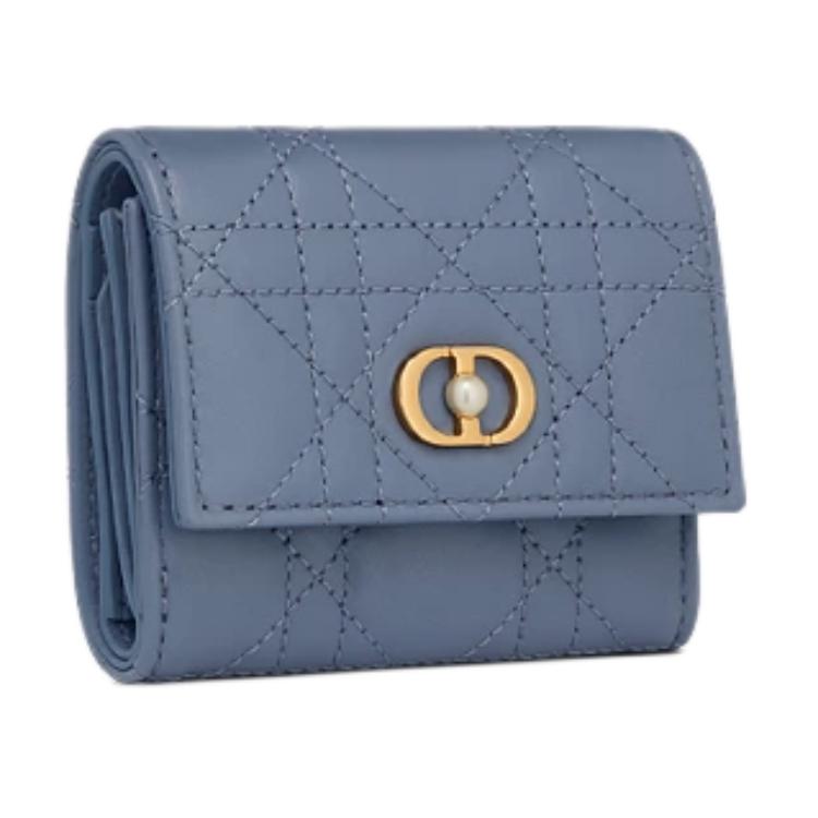DIOR Wicker Lambskin Wallet Regular Women's Denim Blue