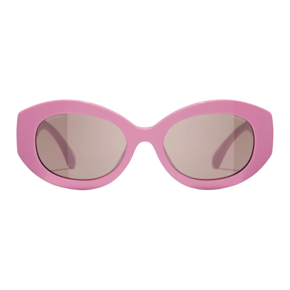 CHANEL Acetate Nylon Oval Sunglasses Women's Pink