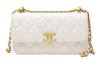 CHANEL Shiny Calfskin Snaps Bag Cell Phone Pouch Shoulder Bag Crossbody Bag Women's White