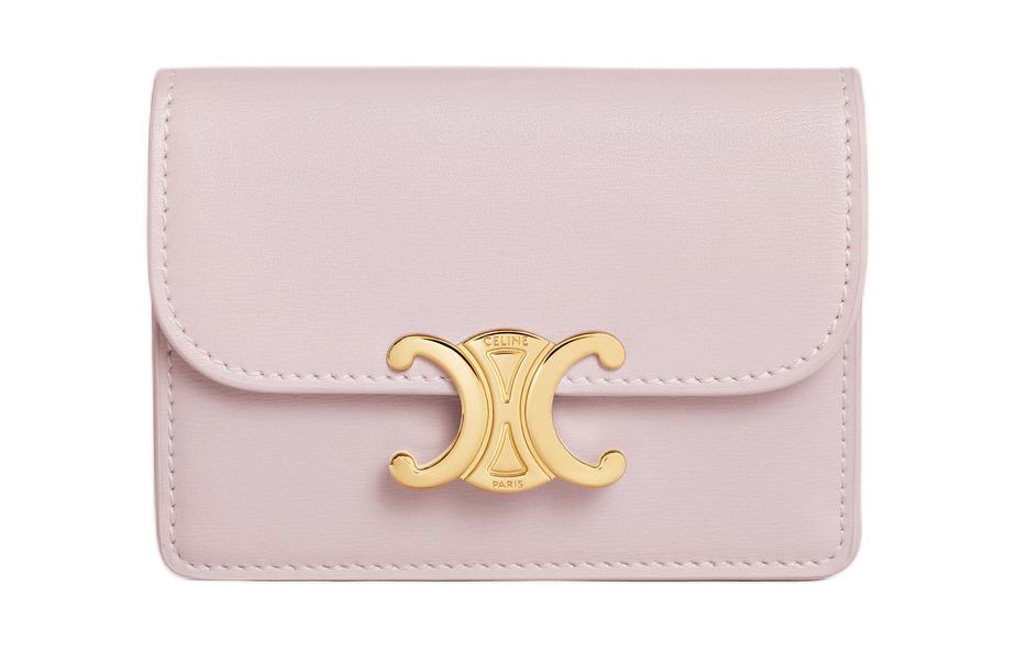 CELINE Shiny Cow Leather Card Holder Women's Light Pink