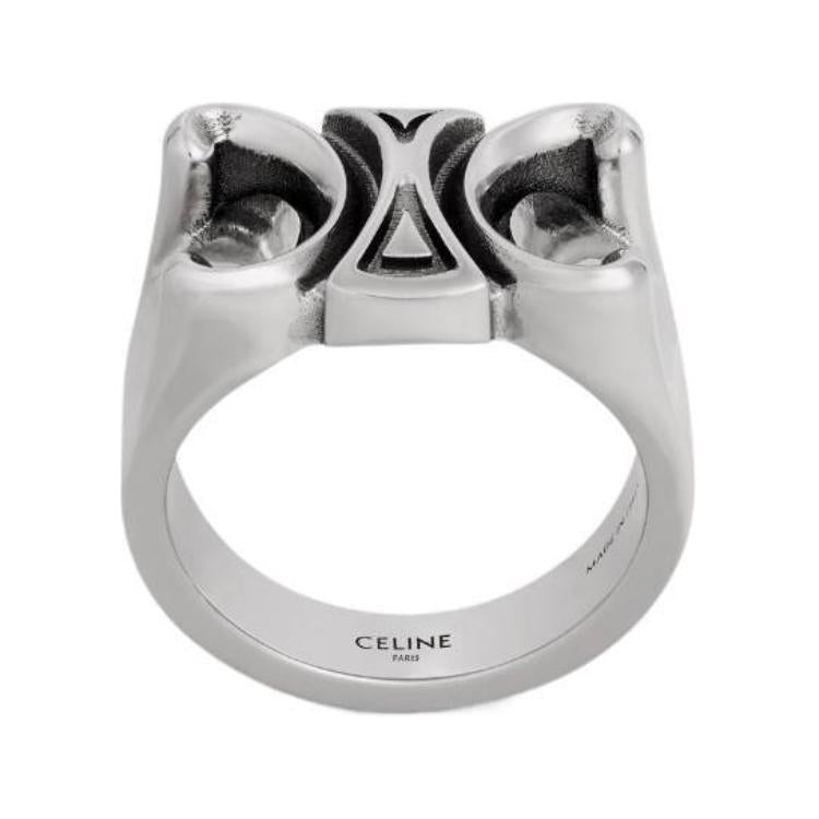 CELINE San Onofre Chunky Triomphe Ring In Brass With Rhodium Finish