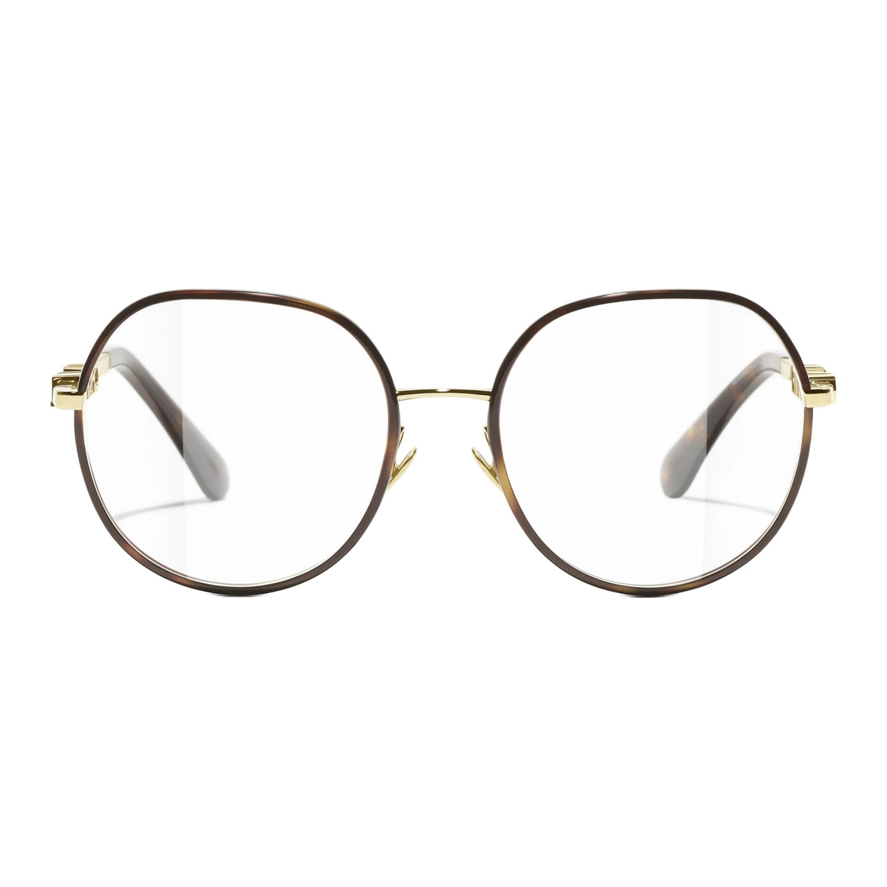 CHANEL Metal Alloy Round Eyeglass Frames Unisex Brown