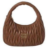MIU MIU Wander Series Lambskin Hobo Bag Shoulder Bag Crossbody Bag Handbag Women's Cognac Brandy