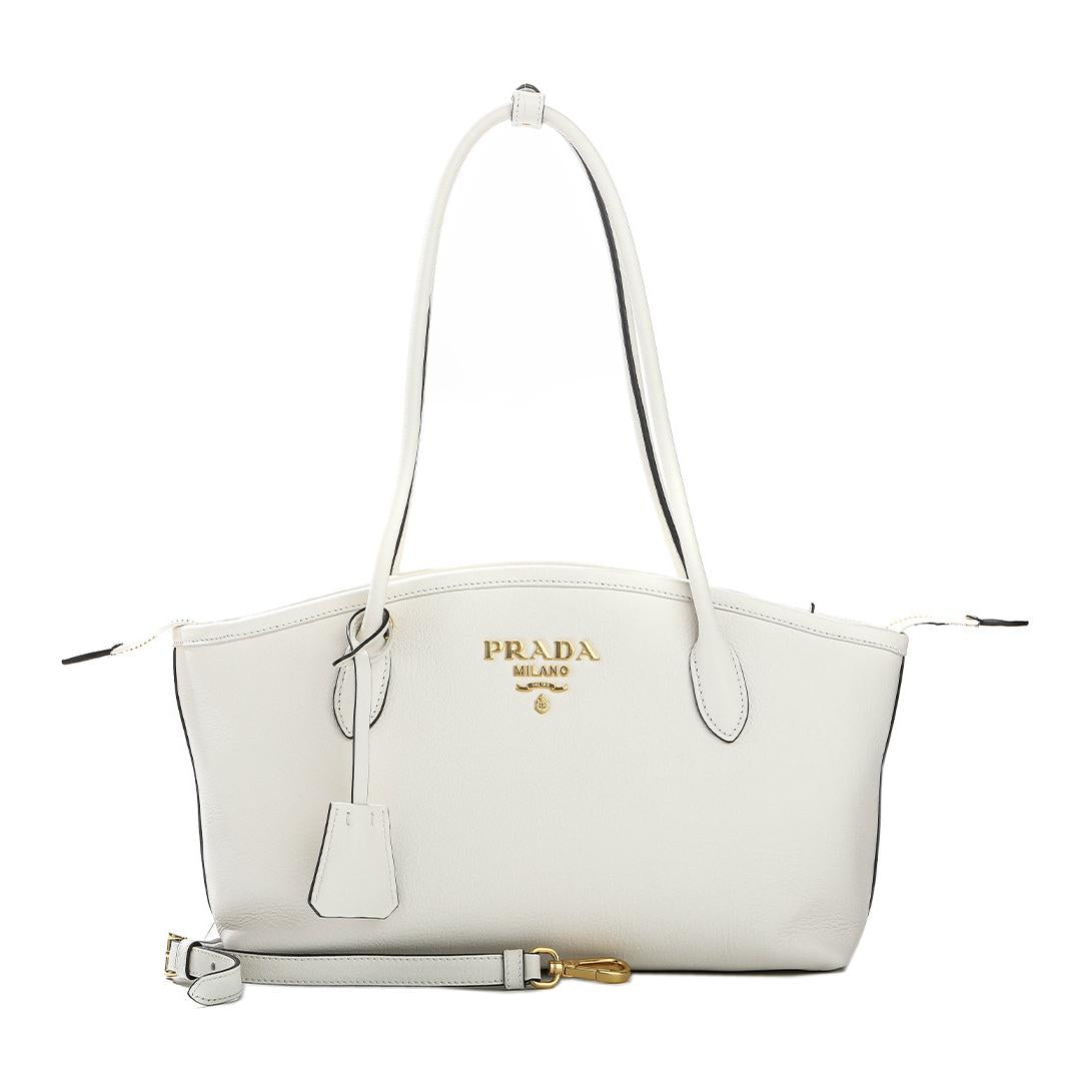 PRADA Calfskin Tote Bag Shopping Bag Crossbody Bag Shoulder Bag Women's White